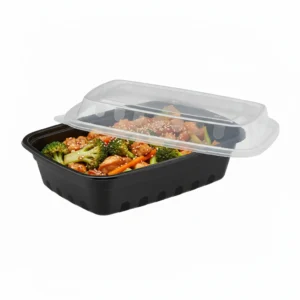 Risseup 12 Oz Black PP Plastic Rectangular Containers with Clear Lid