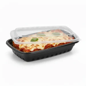 Risseup 16 Oz Black PP Plastic Rectangular Containers with Clear Lid