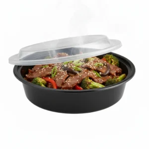 Risseup 16 Oz Black PP Plastic Round Containers with Clear Lid