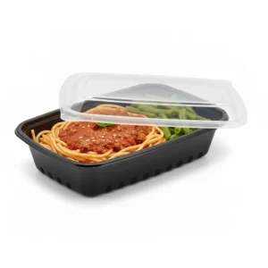 Risseup 24 Oz Black PP Plastic Rectangular Containers with Clear Lid