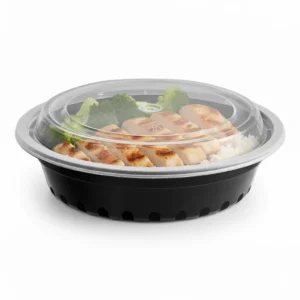 Risseup 24 Oz Black PP Plastic Round Containers with Clear Lid