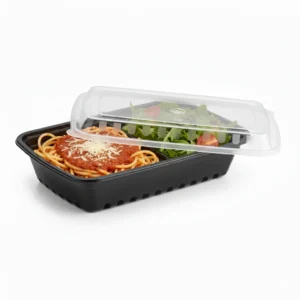 Risseup 28 Oz Black PP Plastic Rectangular Containers with Clear Lid