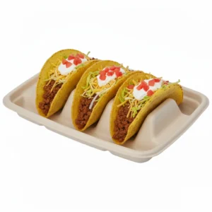 Risseup Compostable 3-Compartment Bagasse Taco Holder Tray, PFAS-Free