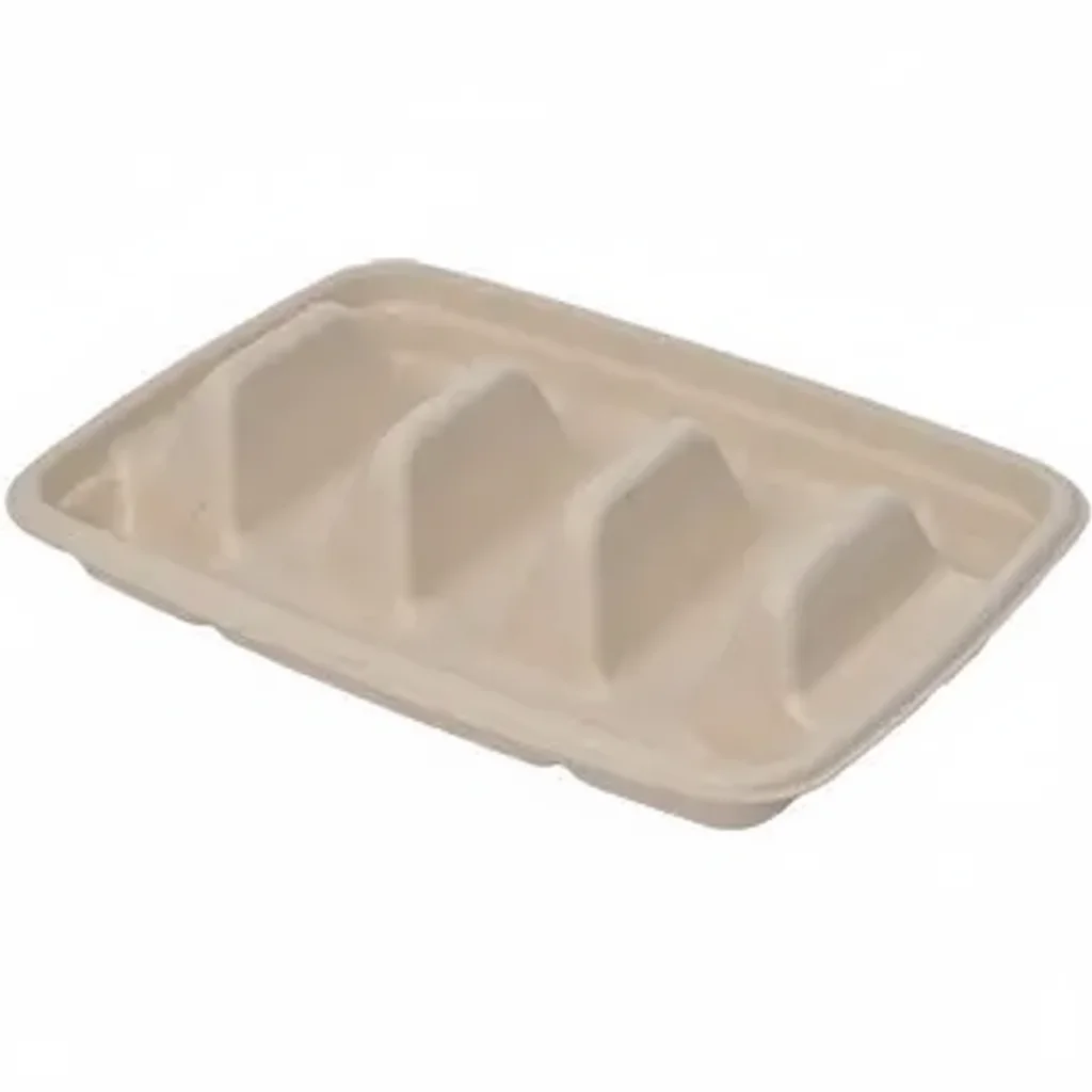 Risseup Compostable 3-Compartment Bagasse Taco Holder Tray, PFAS-Free - Image 2