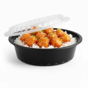 Risseup 32 Oz Black PP Plastic Round Containers with Clear Lid