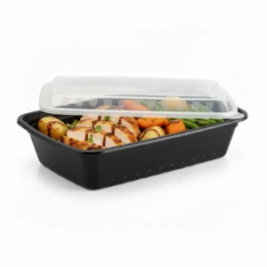 Risseup 38 Oz Black PP Plastic Rectangular Containers with Clear Lid