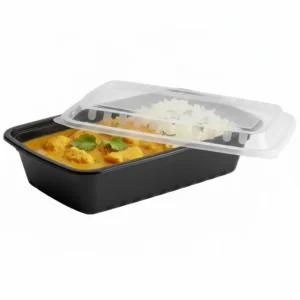 Risseup 39 Oz Black PP Plastic Rectangular Containers with Clear Lid
