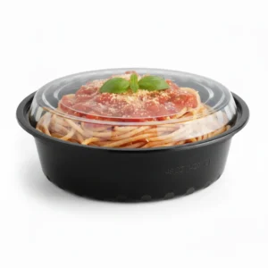 Risseup 48 Oz Black PP Plastic Round Containers with Clear Lid