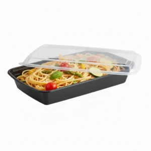Risseup 58 Oz Black PP Plastic Rectangular Containers with Clear Lid