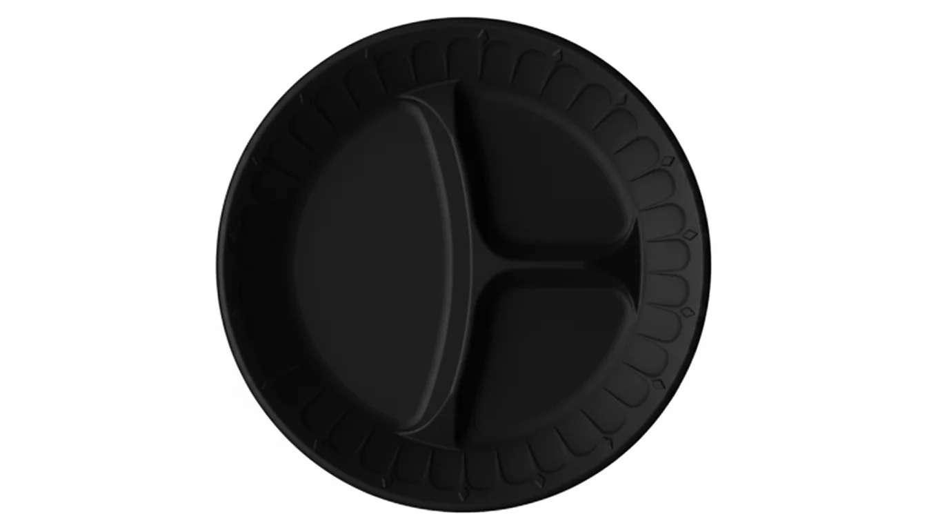 Risseup 8" Black Disposable Foam Plate 3 Compartment - Image 2