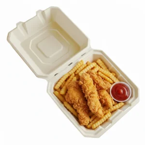 Risseup 8" x 8" 1 Compartment Compostable Sugarcane Bagasse Clamshell Take-Out Container