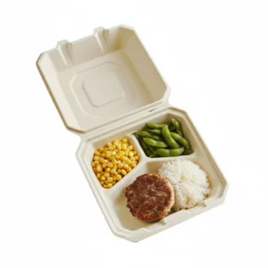 Risseup 8" x 8" 3 Compartment Compostable Sugarcane Bagasse Clamshell Take-Out Container