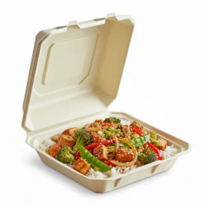 Risseup 9" x 9" 1 Compartment Compostable Sugarcane Bagasse Clamshell Take-Out Container
