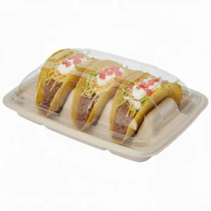 Risseup 3-Compartment Clear PET Lid for Sugarcane Bagasse Taco Tray