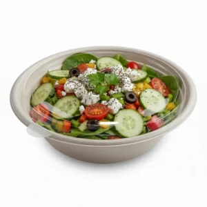 Risseup 32 Oz Clear PET Lid for Bagasse Round Bowl
