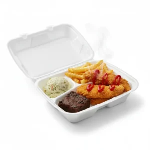 Risseup White Foam Hinged Lid Container 9.4" X 9.3" X 2.61" 3 Compartment